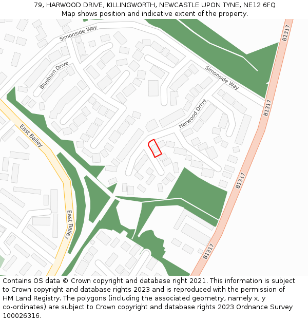 79, HARWOOD DRIVE, KILLINGWORTH, NEWCASTLE UPON TYNE, NE12 6FQ: Location map and indicative extent of plot