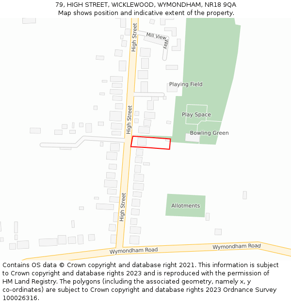 79, HIGH STREET, WICKLEWOOD, WYMONDHAM, NR18 9QA: Location map and indicative extent of plot