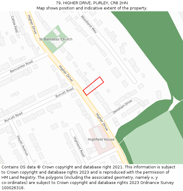 79, HIGHER DRIVE, PURLEY, CR8 2HN: Location map and indicative extent of plot