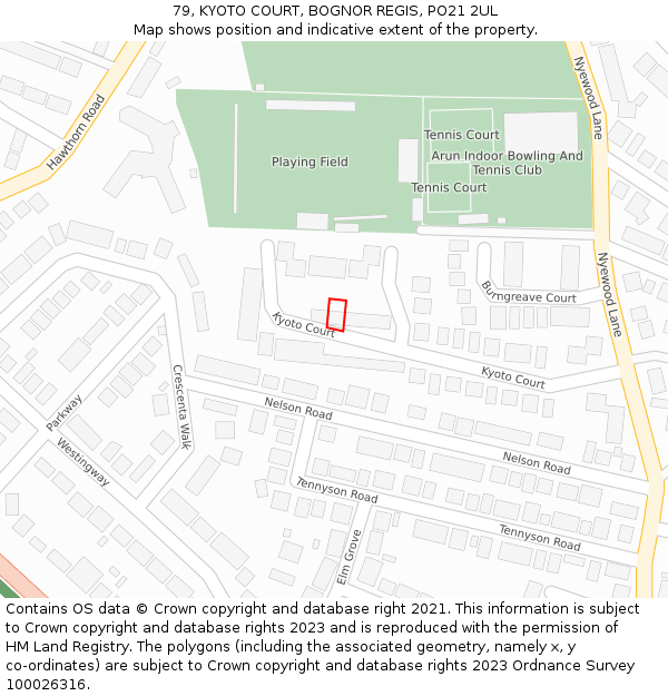 79, KYOTO COURT, BOGNOR REGIS, PO21 2UL: Location map and indicative extent of plot