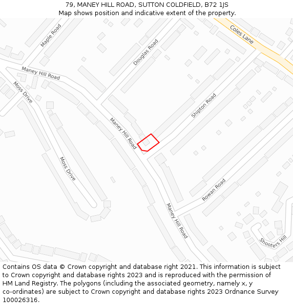 79, MANEY HILL ROAD, SUTTON COLDFIELD, B72 1JS: Location map and indicative extent of plot