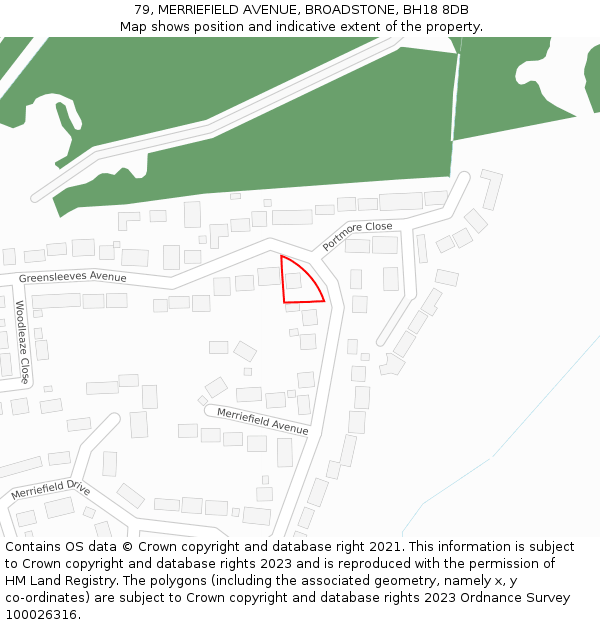 79, MERRIEFIELD AVENUE, BROADSTONE, BH18 8DB: Location map and indicative extent of plot