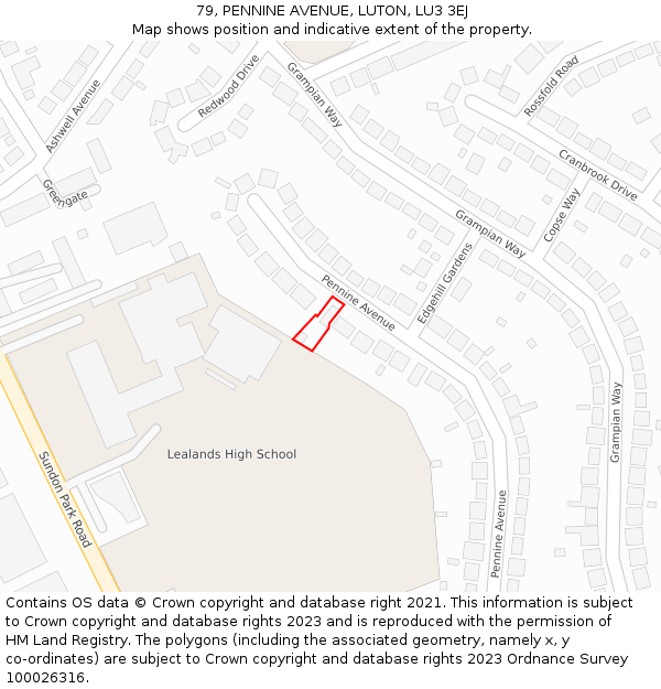 79, PENNINE AVENUE, LUTON, LU3 3EJ: Location map and indicative extent of plot