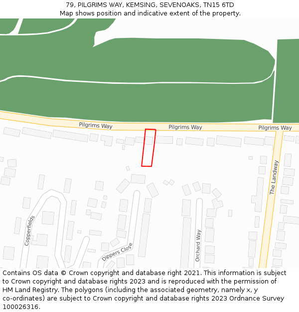 79, PILGRIMS WAY, KEMSING, SEVENOAKS, TN15 6TD: Location map and indicative extent of plot