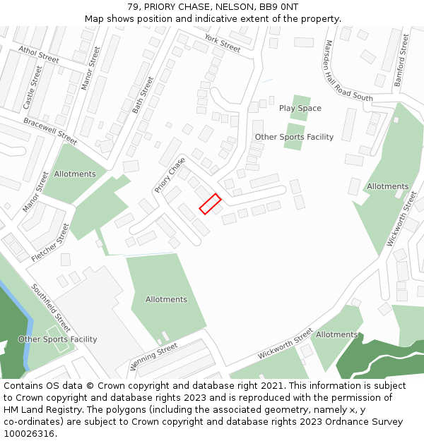 79, PRIORY CHASE, NELSON, BB9 0NT: Location map and indicative extent of plot