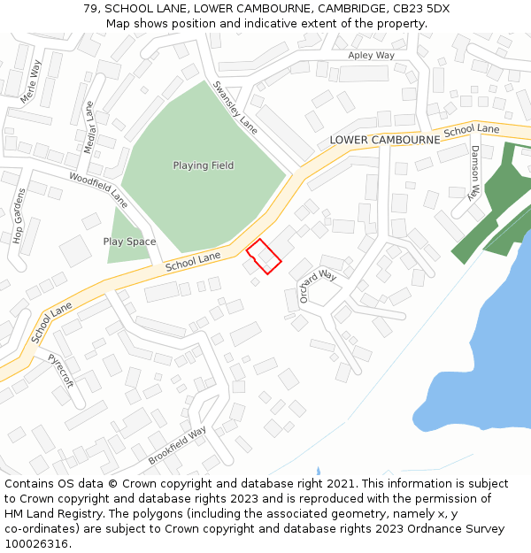 79, SCHOOL LANE, LOWER CAMBOURNE, CAMBRIDGE, CB23 5DX: Location map and indicative extent of plot