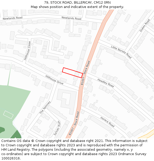 79, STOCK ROAD, BILLERICAY, CM12 0RN: Location map and indicative extent of plot