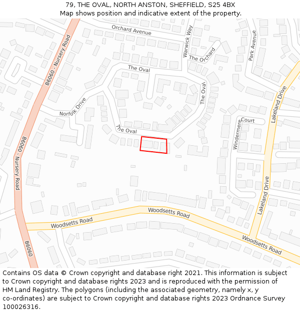 79, THE OVAL, NORTH ANSTON, SHEFFIELD, S25 4BX: Location map and indicative extent of plot