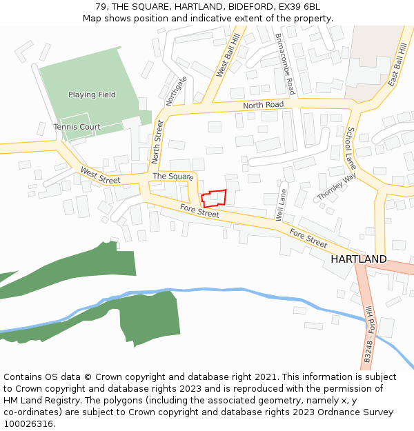 79, THE SQUARE, HARTLAND, BIDEFORD, EX39 6BL: Location map and indicative extent of plot