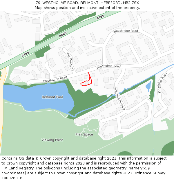 79, WESTHOLME ROAD, BELMONT, HEREFORD, HR2 7SX: Location map and indicative extent of plot