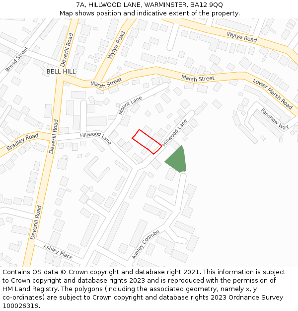 7A, HILLWOOD LANE, WARMINSTER, BA12 9QQ: Location map and indicative extent of plot