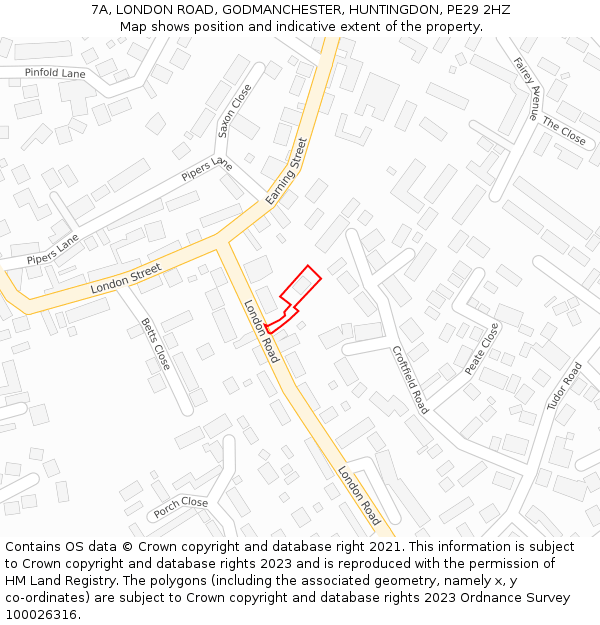 7A, LONDON ROAD, GODMANCHESTER, HUNTINGDON, PE29 2HZ: Location map and indicative extent of plot