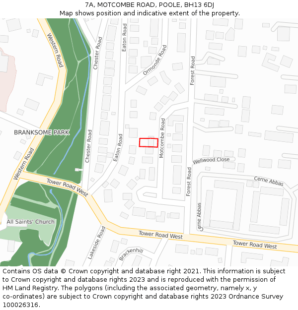 7A, MOTCOMBE ROAD, POOLE, BH13 6DJ: Location map and indicative extent of plot