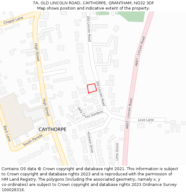 7A, OLD LINCOLN ROAD, CAYTHORPE, GRANTHAM, NG32 3DF: Location map and indicative extent of plot