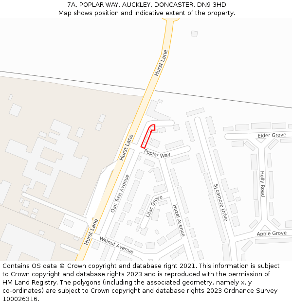 7A, POPLAR WAY, AUCKLEY, DONCASTER, DN9 3HD: Location map and indicative extent of plot