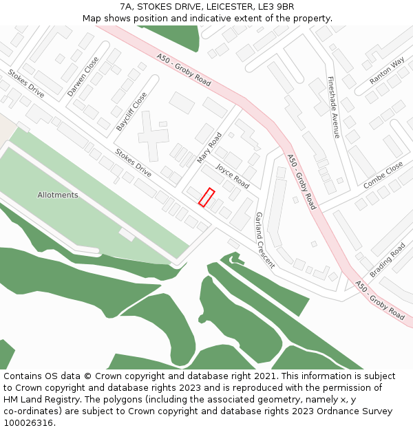 7A, STOKES DRIVE, LEICESTER, LE3 9BR: Location map and indicative extent of plot