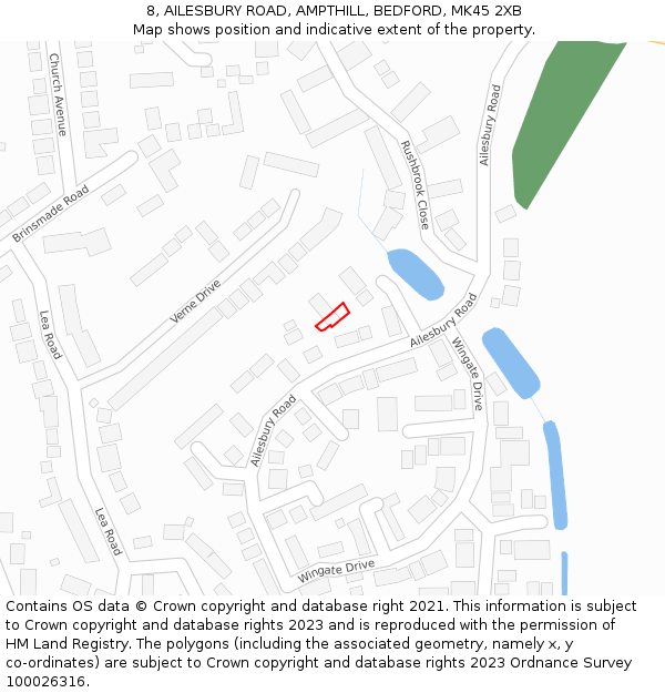 8, AILESBURY ROAD, AMPTHILL, BEDFORD, MK45 2XB: Location map and indicative extent of plot