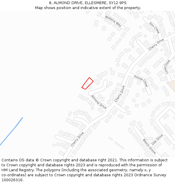 8, ALMOND DRIVE, ELLESMERE, SY12 9PS: Location map and indicative extent of plot