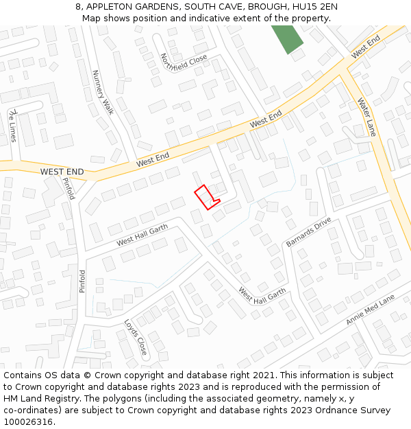 8, APPLETON GARDENS, SOUTH CAVE, BROUGH, HU15 2EN: Location map and indicative extent of plot