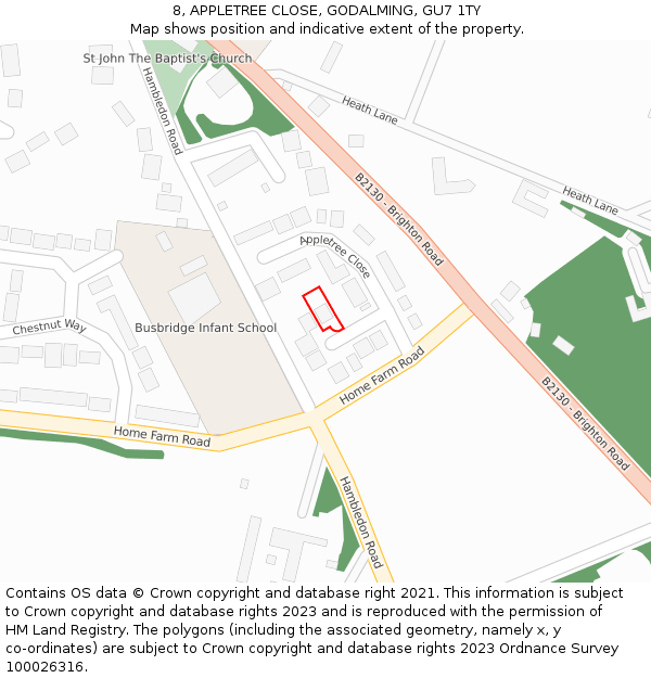 8, APPLETREE CLOSE, GODALMING, GU7 1TY: Location map and indicative extent of plot