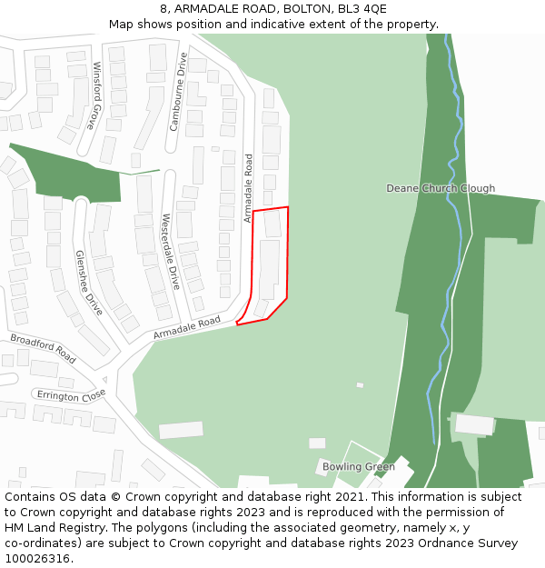 8, ARMADALE ROAD, BOLTON, BL3 4QE: Location map and indicative extent of plot