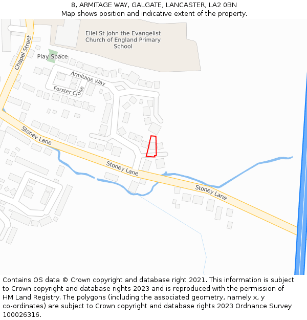 8, ARMITAGE WAY, GALGATE, LANCASTER, LA2 0BN: Location map and indicative extent of plot