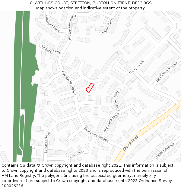 8, ARTHURS COURT, STRETTON, BURTON-ON-TRENT, DE13 0GS: Location map and indicative extent of plot