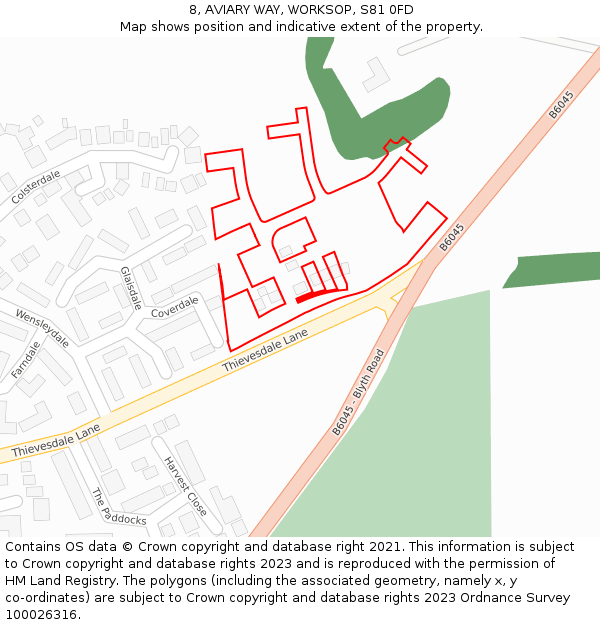 8, AVIARY WAY, WORKSOP, S81 0FD: Location map and indicative extent of plot