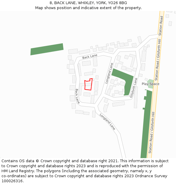 8, BACK LANE, WHIXLEY, YORK, YO26 8BG: Location map and indicative extent of plot