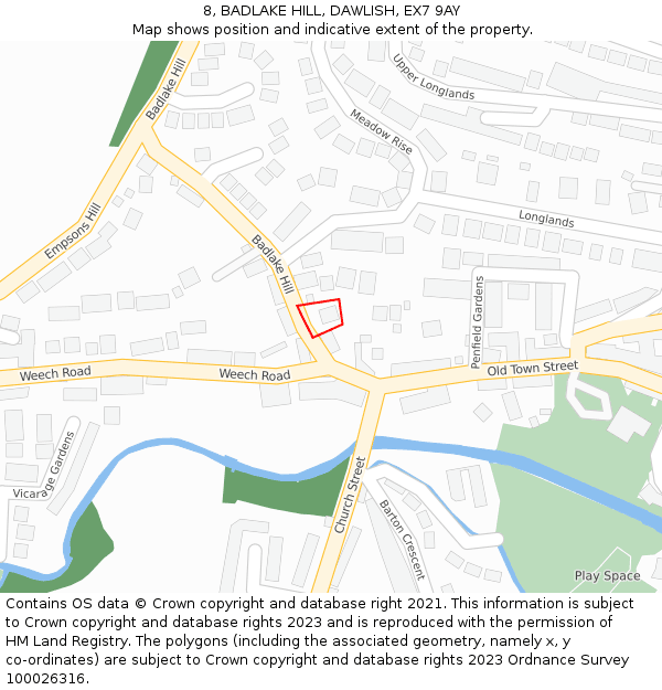 8, BADLAKE HILL, DAWLISH, EX7 9AY: Location map and indicative extent of plot