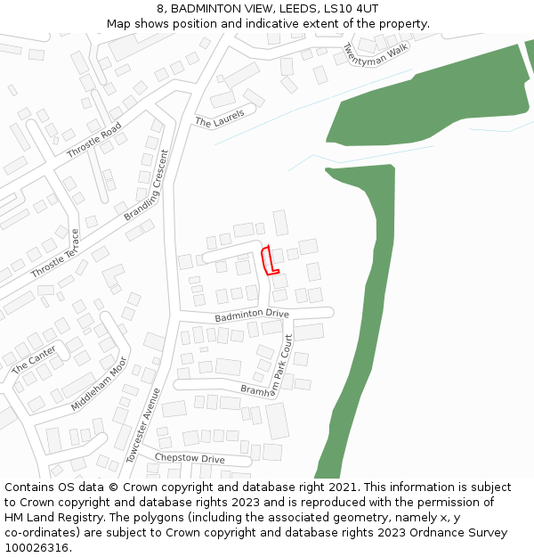 8, BADMINTON VIEW, LEEDS, LS10 4UT: Location map and indicative extent of plot