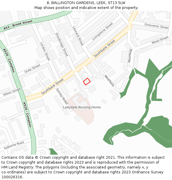 8, BALLINGTON GARDENS, LEEK, ST13 5LW: Location map and indicative extent of plot