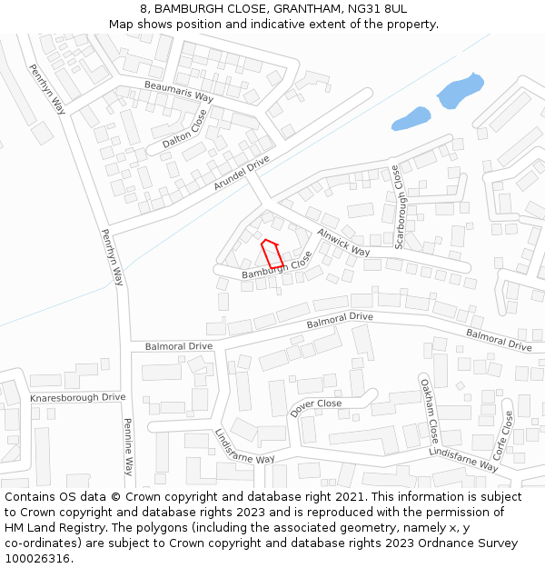 8, BAMBURGH CLOSE, GRANTHAM, NG31 8UL: Location map and indicative extent of plot