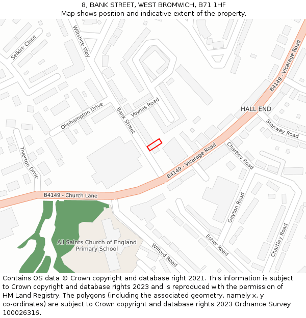 8, BANK STREET, WEST BROMWICH, B71 1HF: Location map and indicative extent of plot