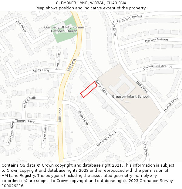 8, BARKER LANE, WIRRAL, CH49 3NX: Location map and indicative extent of plot