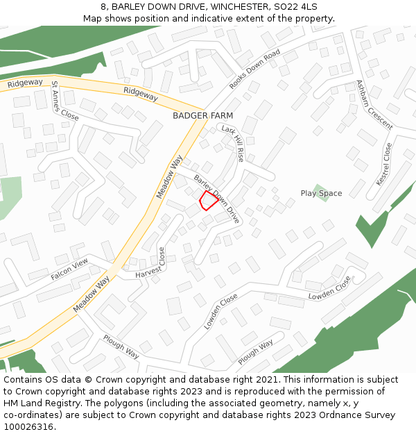 8, BARLEY DOWN DRIVE, WINCHESTER, SO22 4LS: Location map and indicative extent of plot