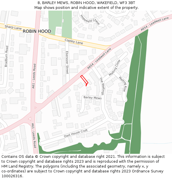 8, BARLEY MEWS, ROBIN HOOD, WAKEFIELD, WF3 3BT: Location map and indicative extent of plot