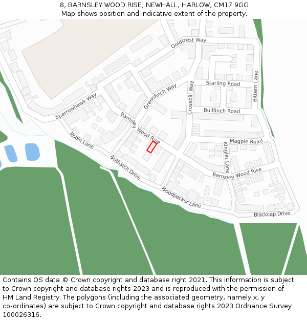 8, BARNSLEY WOOD RISE, NEWHALL, HARLOW, CM17 9GG: Location map and indicative extent of plot