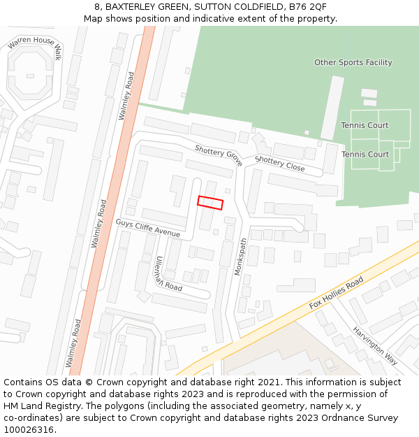 8, BAXTERLEY GREEN, SUTTON COLDFIELD, B76 2QF: Location map and indicative extent of plot