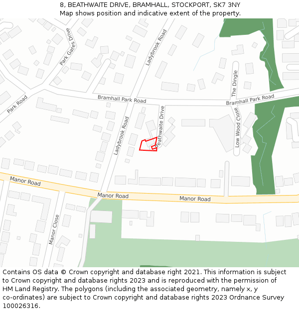 8, BEATHWAITE DRIVE, BRAMHALL, STOCKPORT, SK7 3NY: Location map and indicative extent of plot