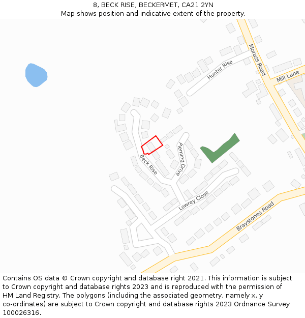 8, BECK RISE, BECKERMET, CA21 2YN: Location map and indicative extent of plot