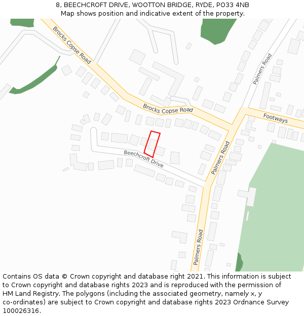 8, BEECHCROFT DRIVE, WOOTTON BRIDGE, RYDE, PO33 4NB: Location map and indicative extent of plot