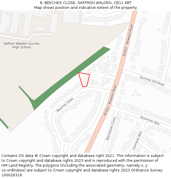 8, BEECHES CLOSE, SAFFRON WALDEN, CB11 4BT: Location map and indicative extent of plot