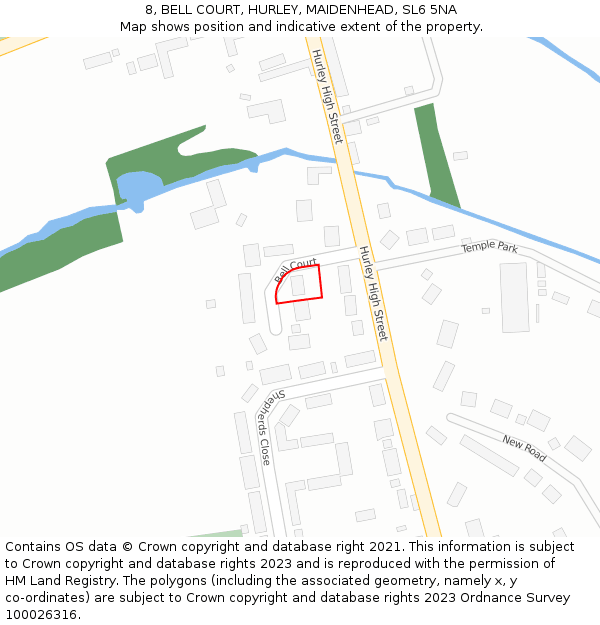 8, BELL COURT, HURLEY, MAIDENHEAD, SL6 5NA: Location map and indicative extent of plot