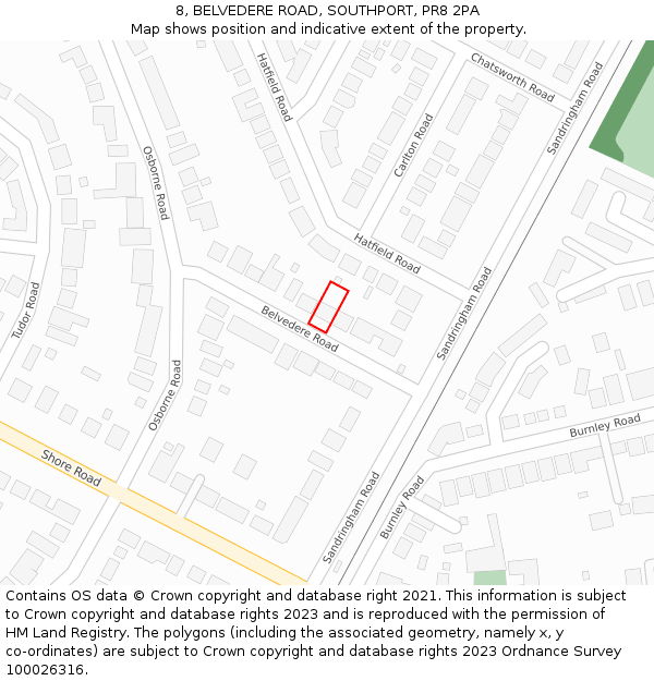 8, BELVEDERE ROAD, SOUTHPORT, PR8 2PA: Location map and indicative extent of plot