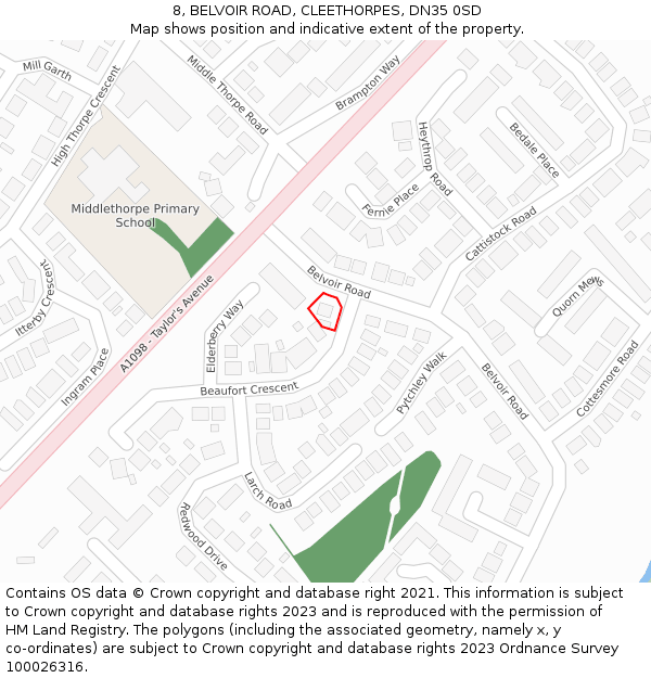 8, BELVOIR ROAD, CLEETHORPES, DN35 0SD: Location map and indicative extent of plot