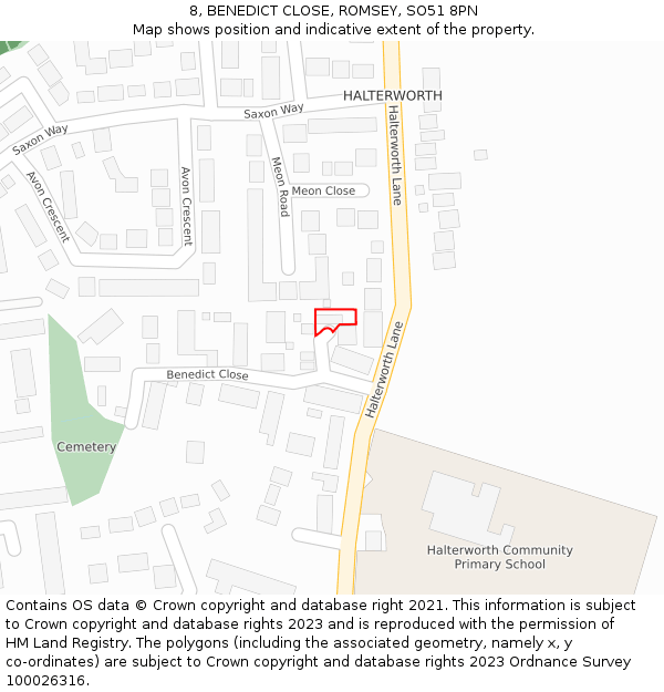 8, BENEDICT CLOSE, ROMSEY, SO51 8PN: Location map and indicative extent of plot