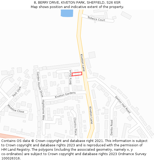 8, BERRY DRIVE, KIVETON PARK, SHEFFIELD, S26 6SR: Location map and indicative extent of plot