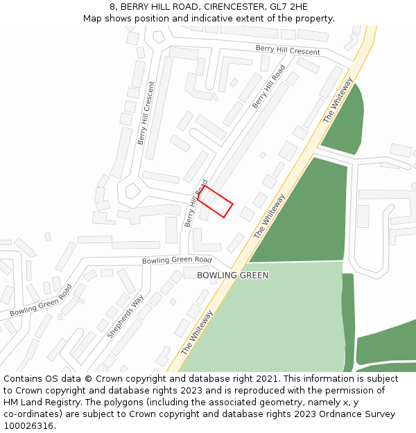 8, BERRY HILL ROAD, CIRENCESTER, GL7 2HE: Location map and indicative extent of plot