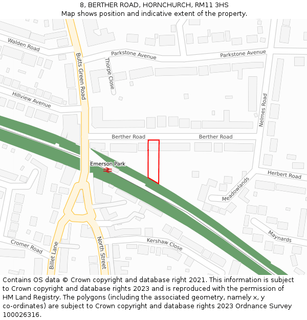 8, BERTHER ROAD, HORNCHURCH, RM11 3HS: Location map and indicative extent of plot